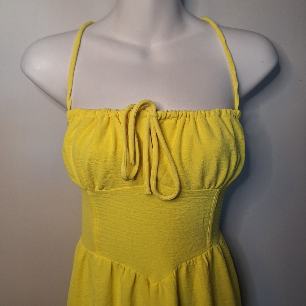 Fashion Nova Butter Yellow Tie Front Smocked Midi Dress Size Large - Picture 2 of 8